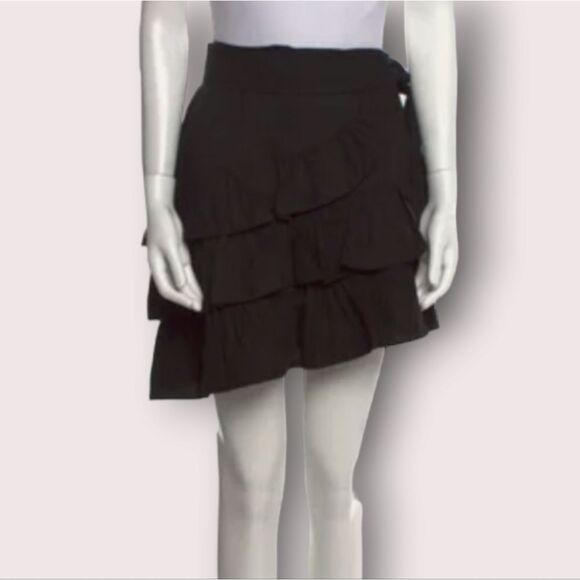 NEW Sandro Black Mini Skirt Asymmetrical Ruffle‎ Tiered Women's 3 = Large - Picture 1 of 11